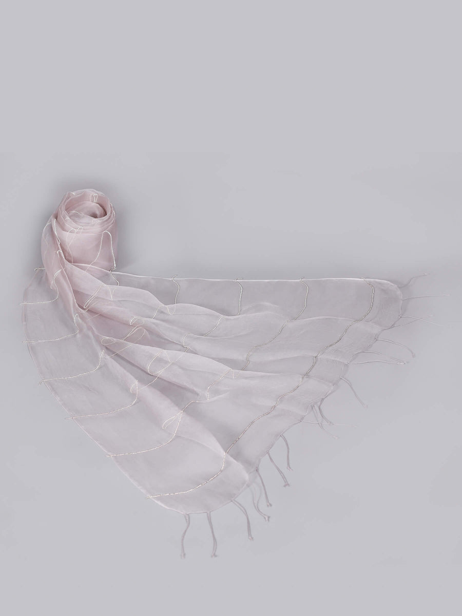 Eleganza Handwoven Luxury Silk Scarf with Chain detailing Grey for Women. - Welkin Scarves