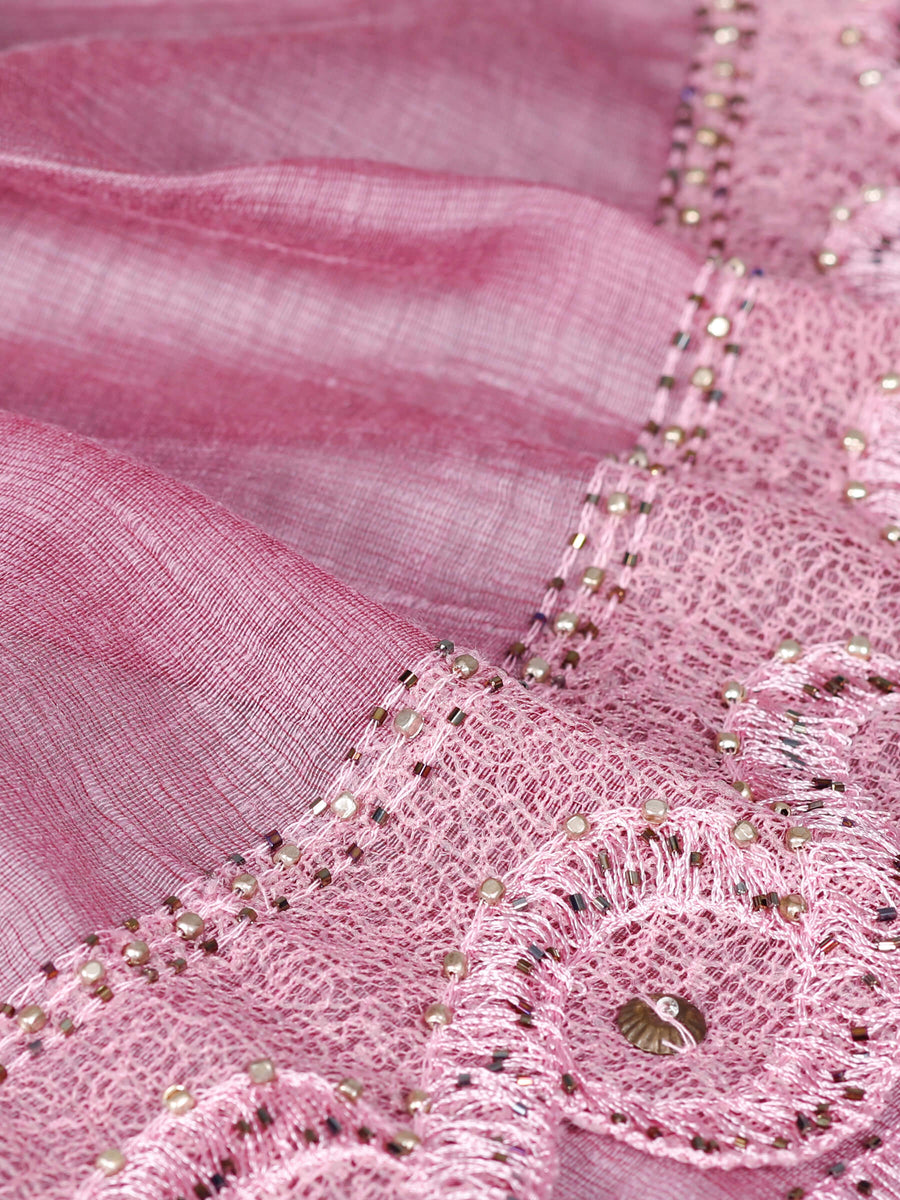Eleganza Intricate Embroidery Lace Slik Wool Scarf Purple for Women - Welkin Scarves