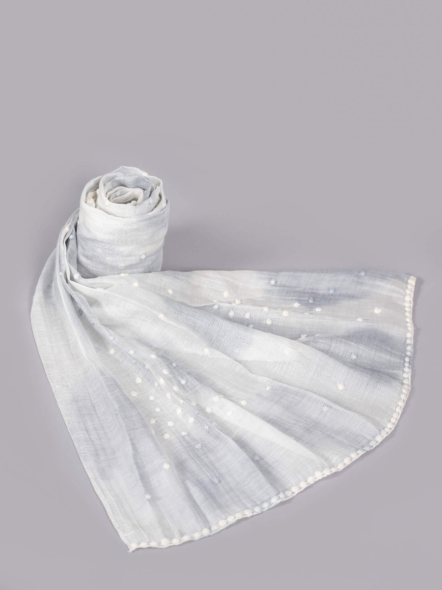 Charming Yarn Embroidery Silk Wool Scarf Grey for Women - Welkin Scarves
