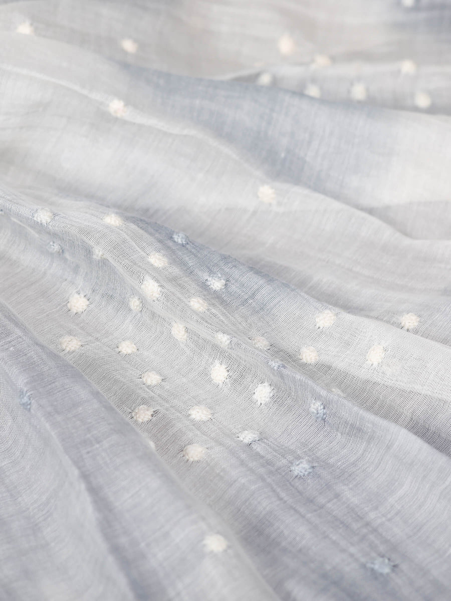 Charming Yarn Embroidery Silk Wool Scarf Grey for Women - Welkin Scarves