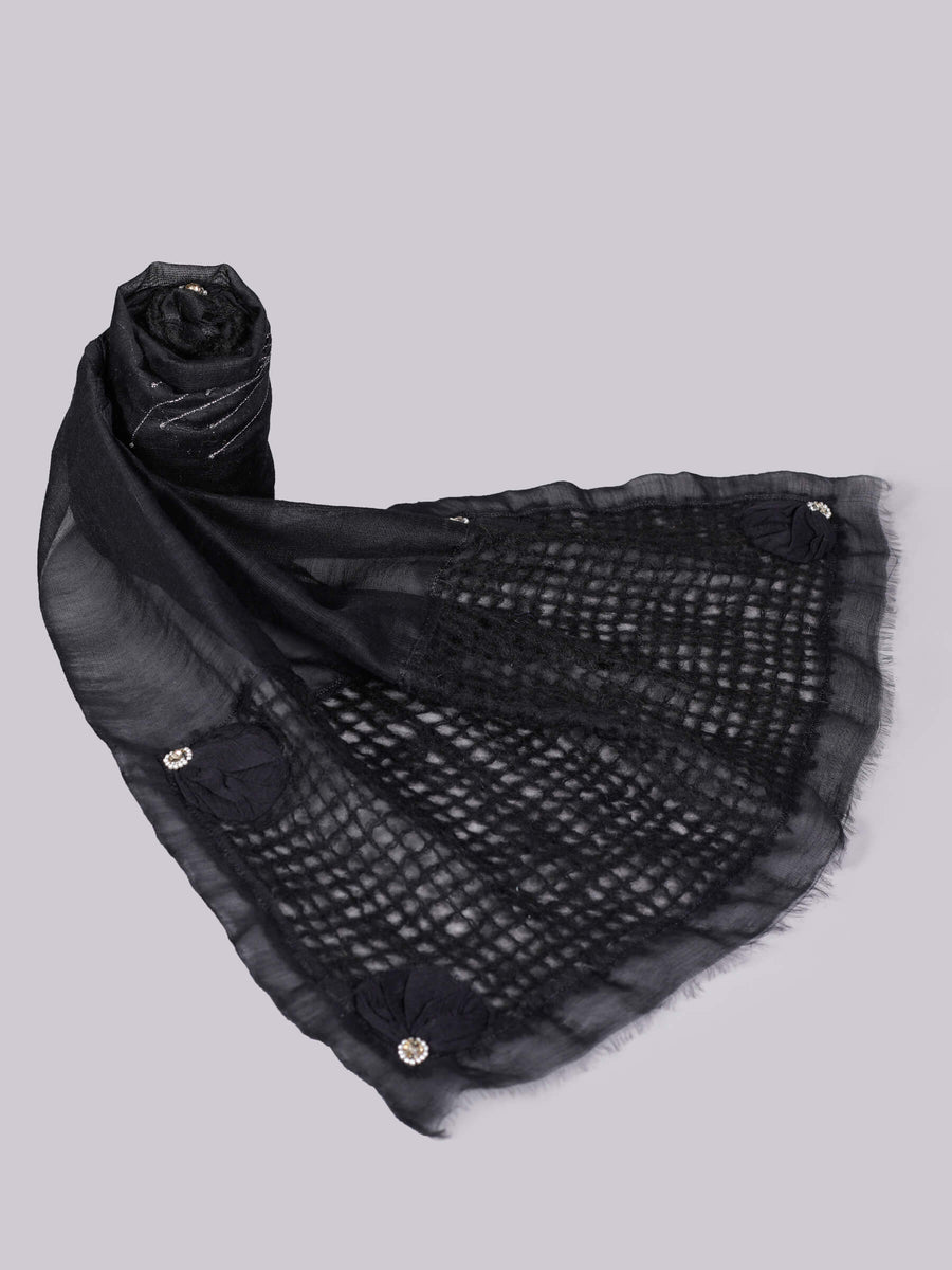 Gala Luxury Mohair Border Silk & Wool Scarf Black for Women - Welkin Scarves