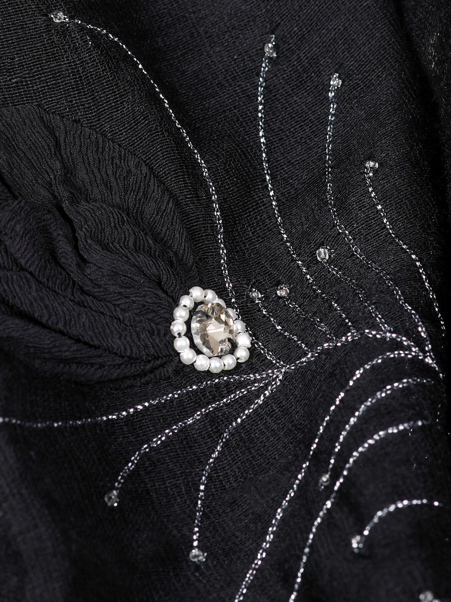 Gala Luxury Mohair Border Silk & Wool Scarf Black for Women - Welkin Scarves