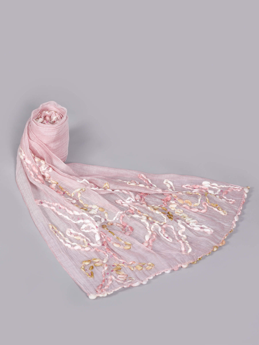 Anabelle Embroidered Luxury Silk Scarf Light Pink for Women - Welkin Scarves
