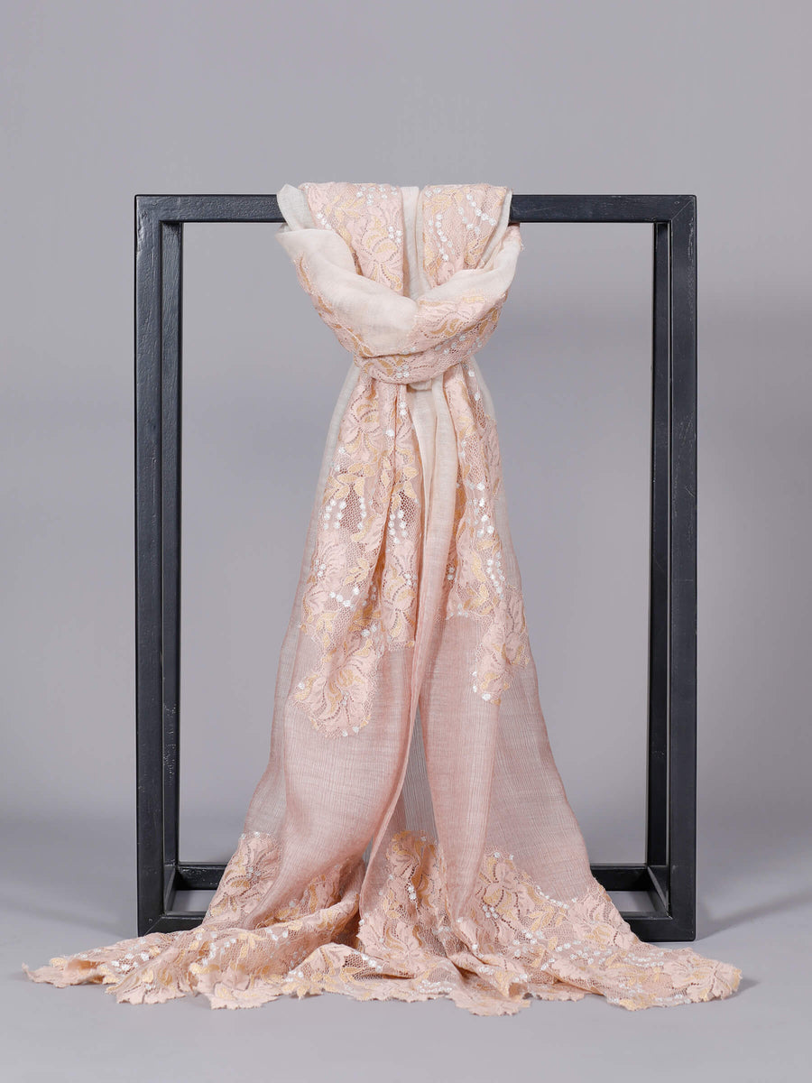 Zora Luxurious Handwoven Silk & Wool Scarf Beige for Women - Welkin Scarves