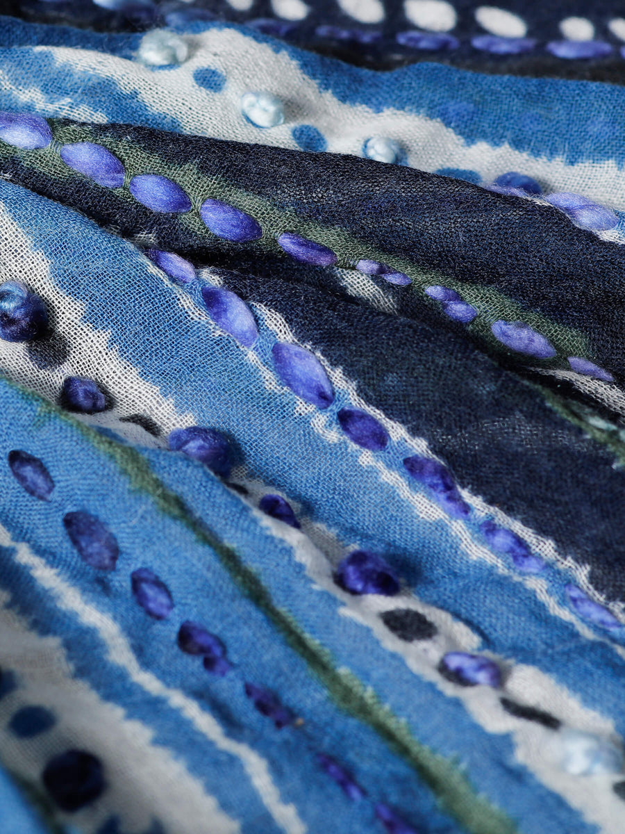 Annabelle Dip Dye Yarn Embroidery Wool Scarf Blue for Women - Welkin Scarves