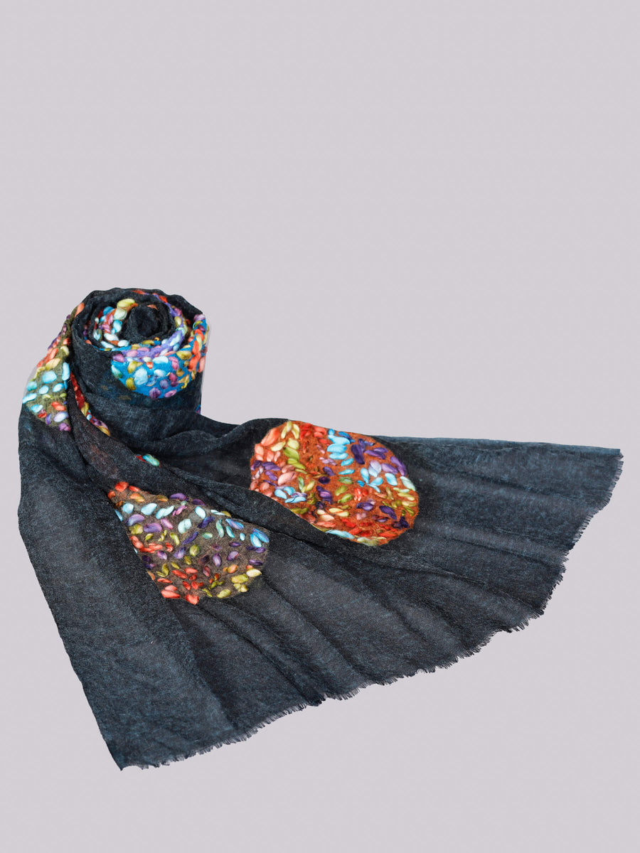 Anna Hand Painted & Hand Embroidered Silk & Woolen Scarf Special Ocassions for Women - Welkin Scarves