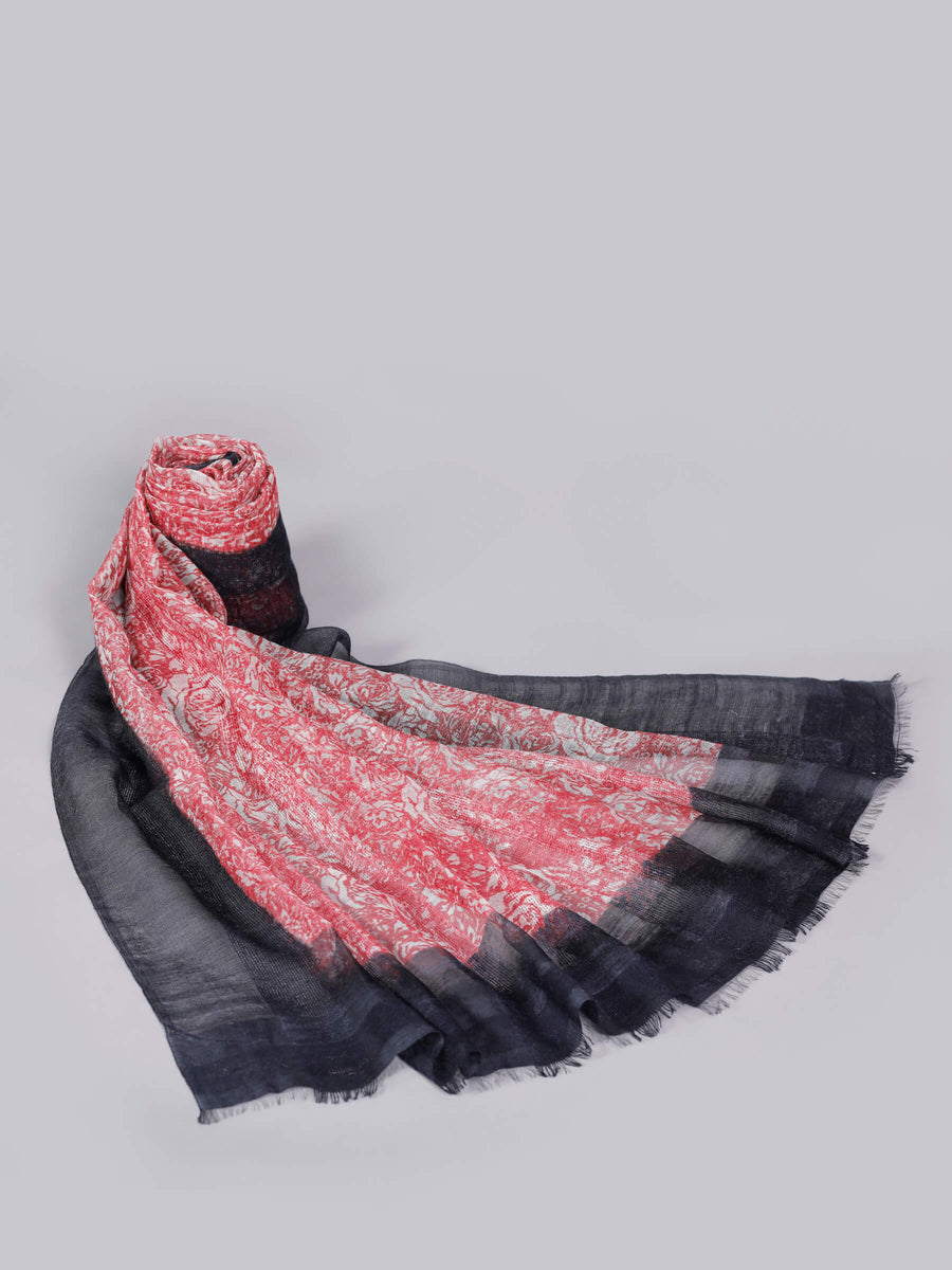 Novel Silk & Wool Floral Design Luxury Scarf Red & Black for Women - Welkin Scarves