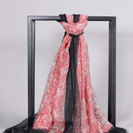 Novel Silk & Wool Floral Design Luxury Scarf Red & Black for Women - Welkin Scarves