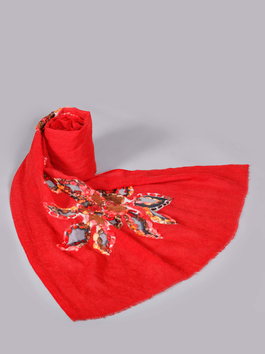 Anabelle Hand Embroidered Rich Wool Scarf Red Black for Women - Welkin Scarves