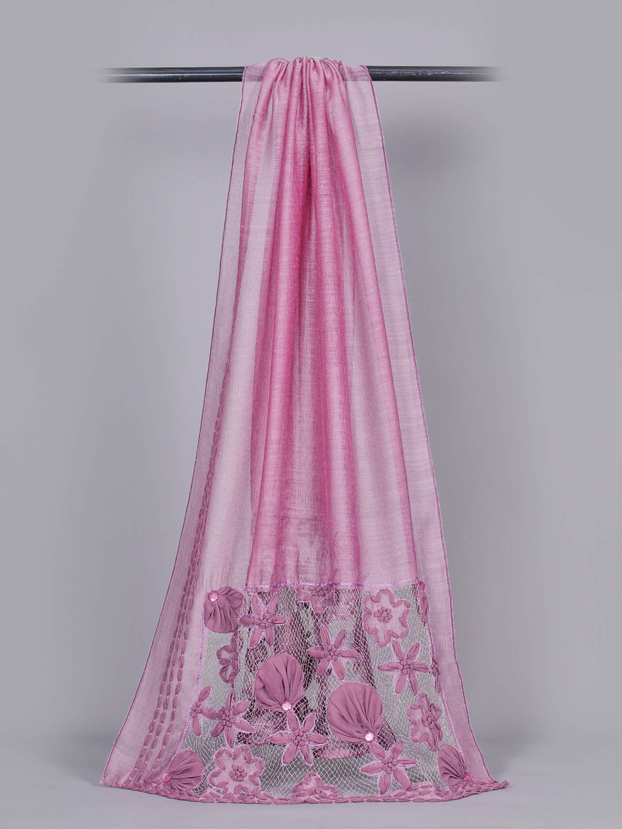 Allora Floral Embroidered Silk & Woolen Scarf Luxury Design Purple for Women - Welkin Scarves