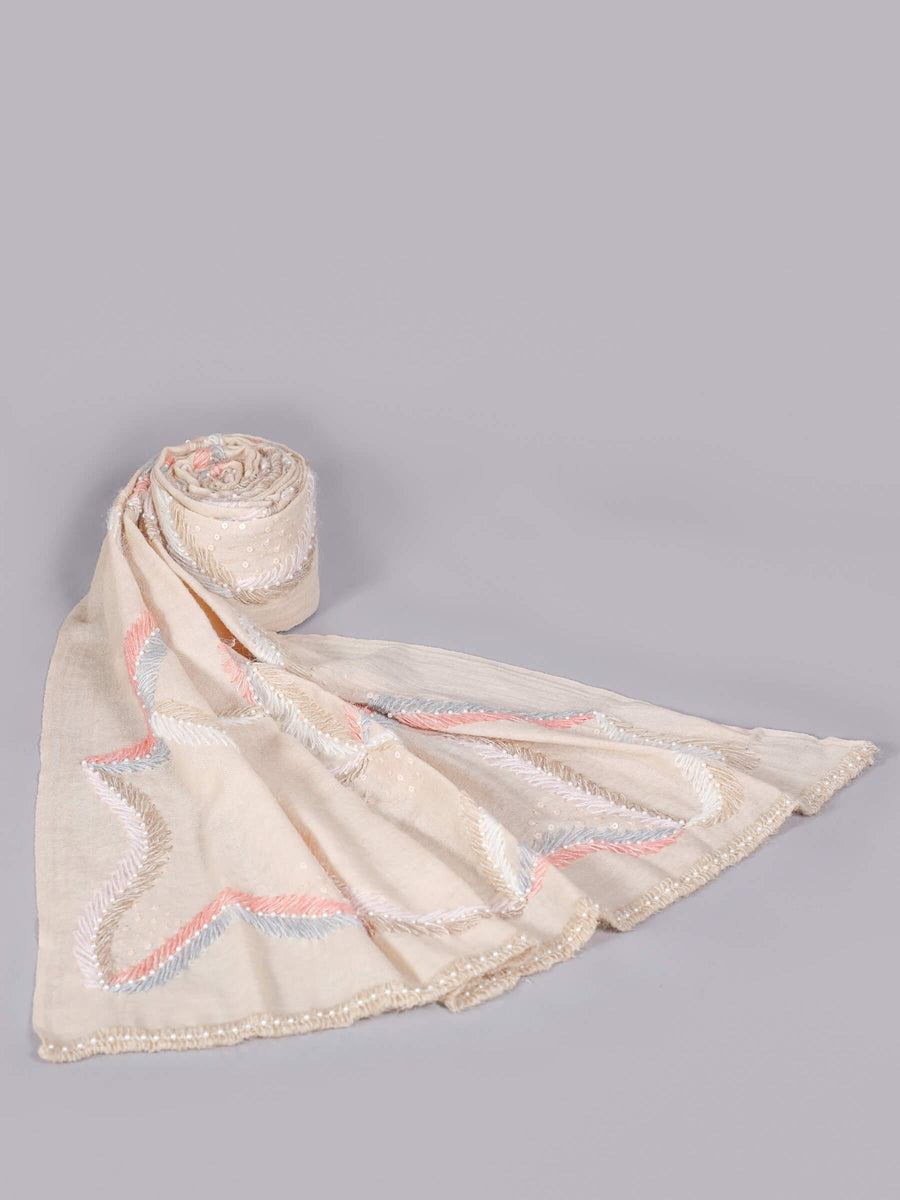 Jade Hand Embroidered with Mohair & Pearl Woolen Shawl for Women - Welkin Scarves